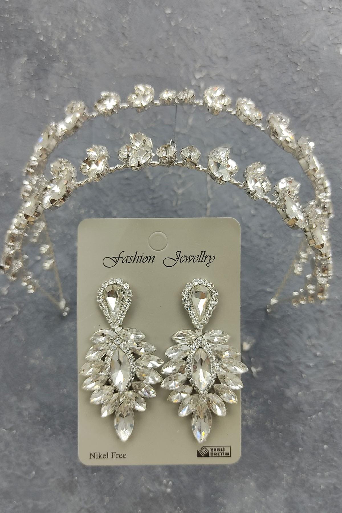 Wholesale Alfa Model Bridal Crown and Drop Stone Earrings