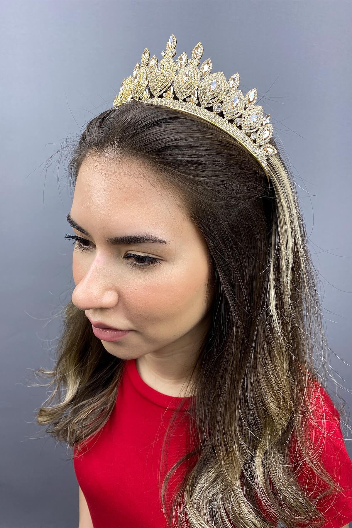 Wholesale Golden Yellow Hera Model Bridal Henna Crown
