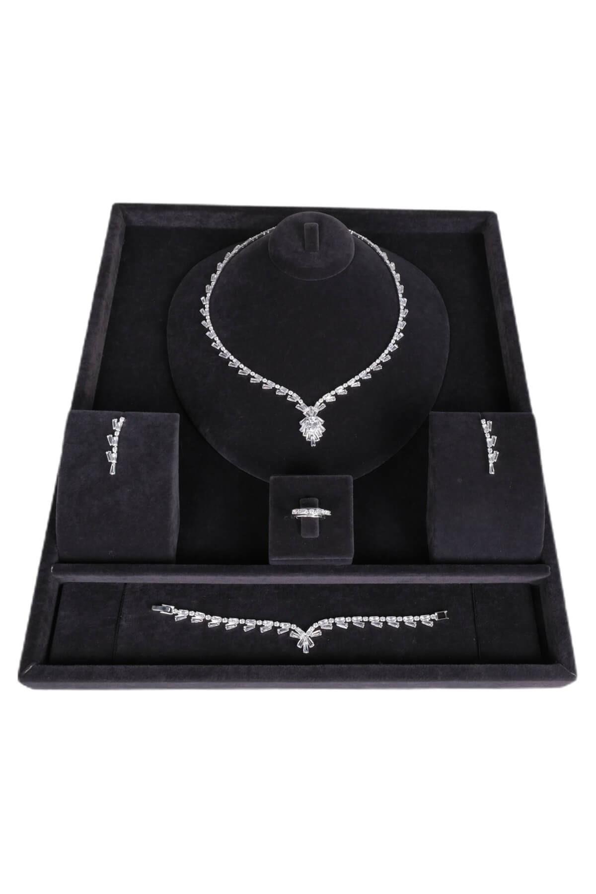 Wholesale Baguette Zircon Stone Necklace Earring and Bracelet Set