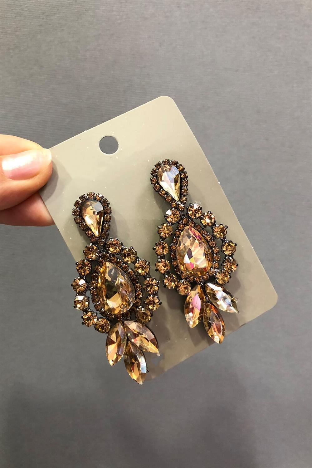 Wholesale Honey Color Crystal Stone 3 Stone Oval Earrings