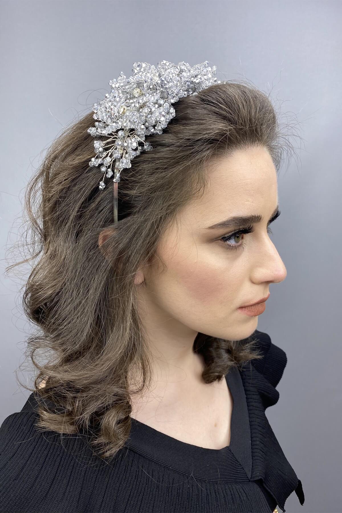Wholesale Bellatrix Silver Gray Crystal Stone Bridal and Henna Crown