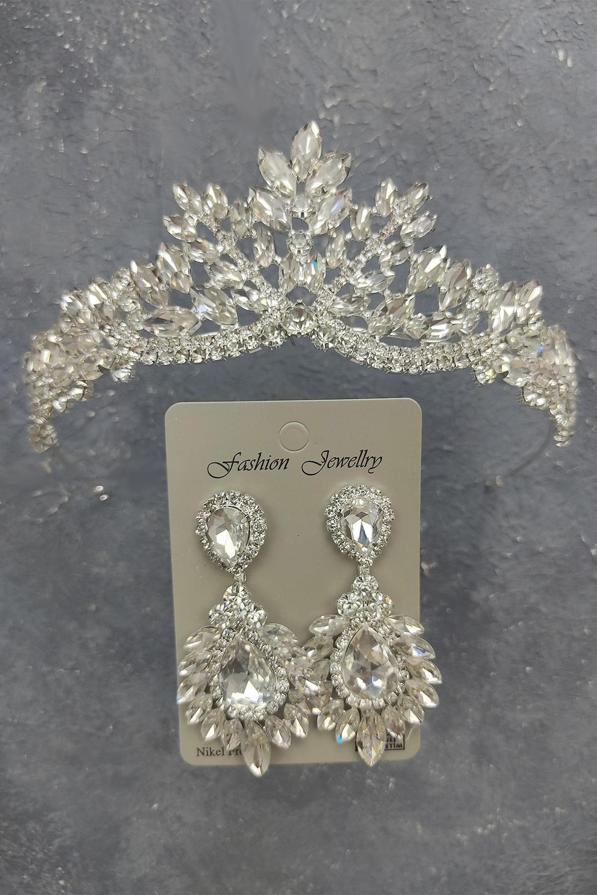 Wholesale Berlin Model Bridal Crown and Drop Shuttle Stone Earrings