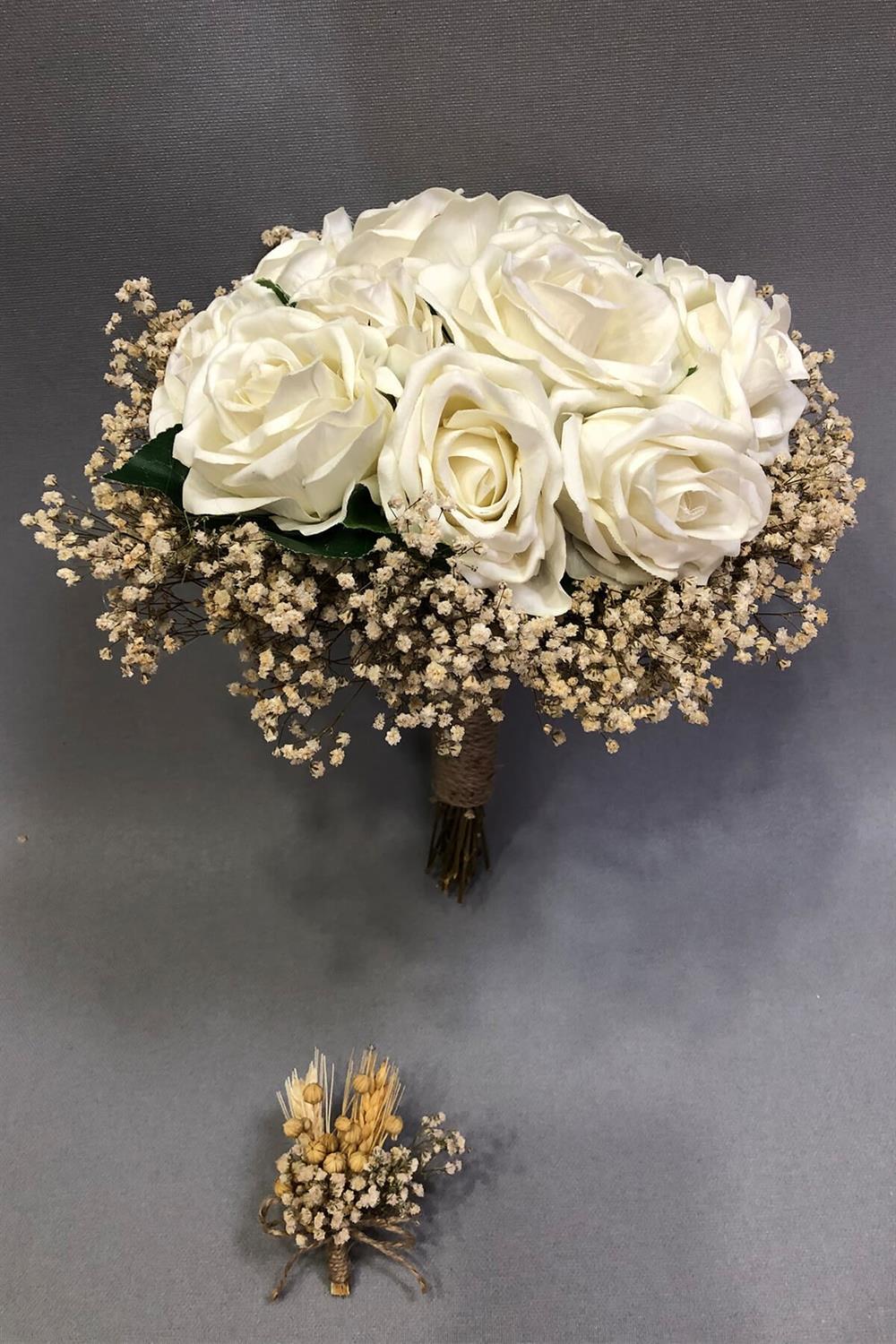 Wholesale White Velvet Rose and Cipso Bridal Bouquet