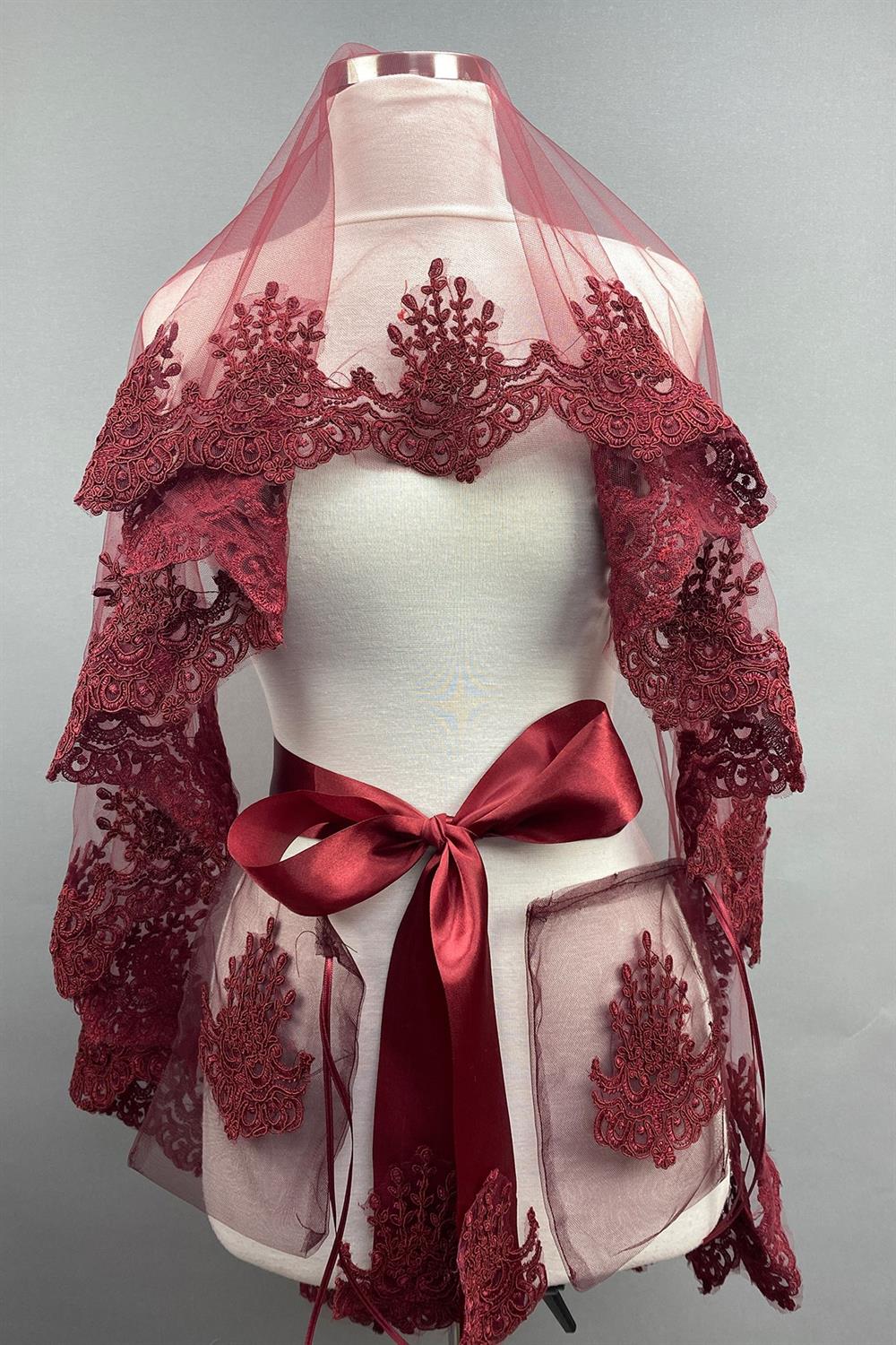 Wholesale Burgundy Hera Bridal Henna Veil Face Cover
