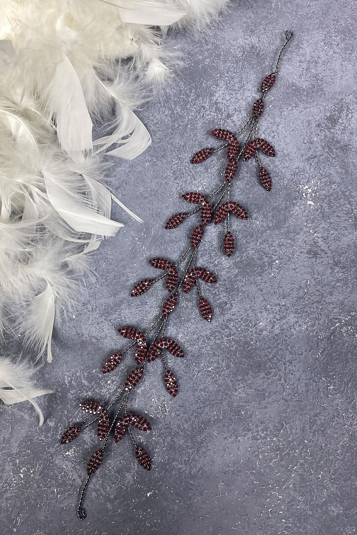 Wholesale Burgundy Leaf Branched Yena Design Bridal Crown Hair Accessory