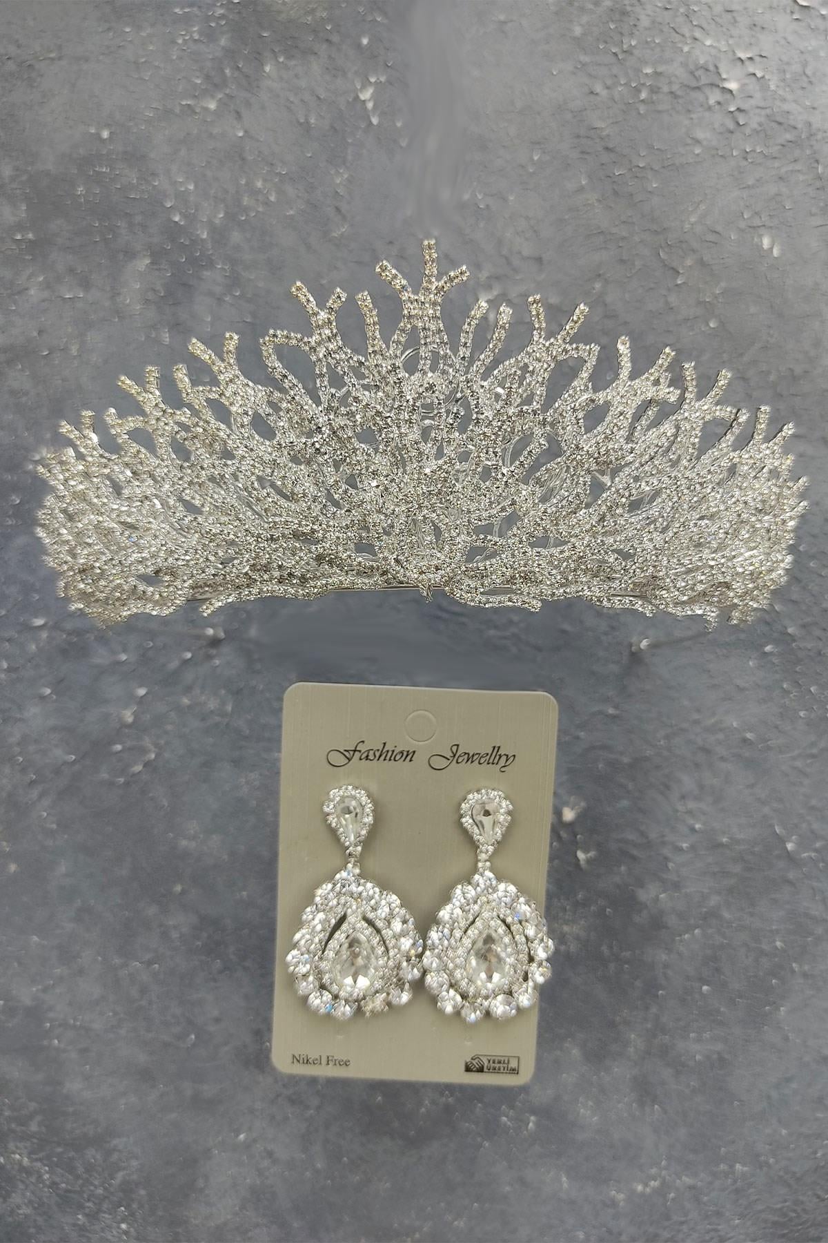 Wholesale Canis Model Bridal Crown and Shuttle Stone Earrings