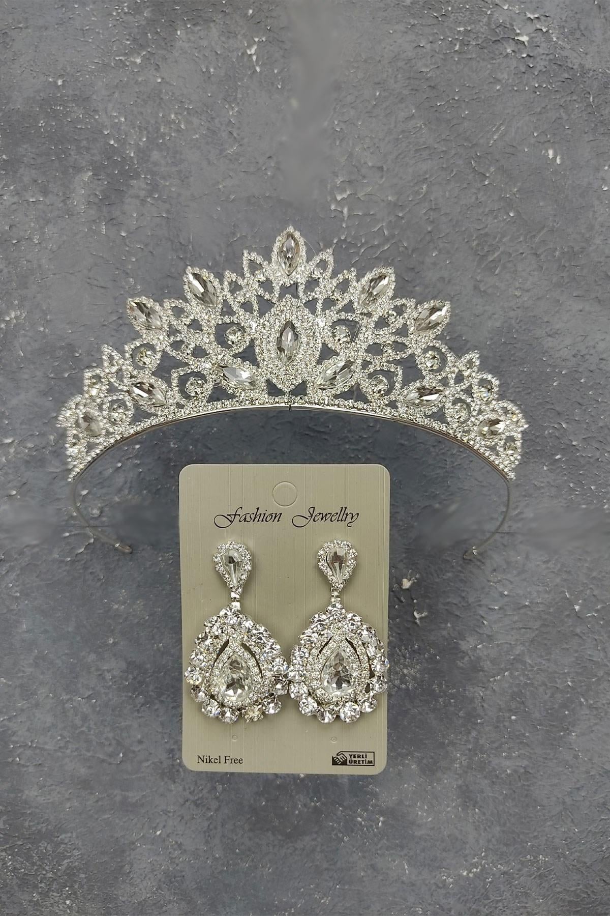 Wholesale Heaven Model Bridal Crown and Shuttle Stone Earrings