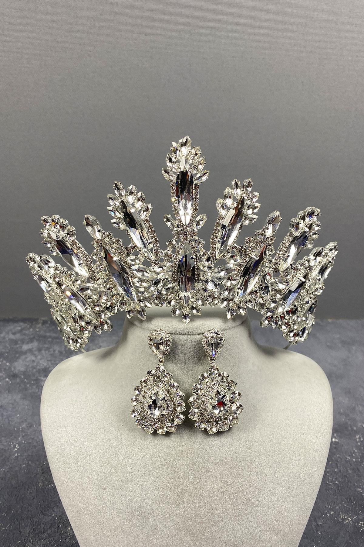 Wholesale Dalia High Stone Bridal Crown Shuttle Earring Set