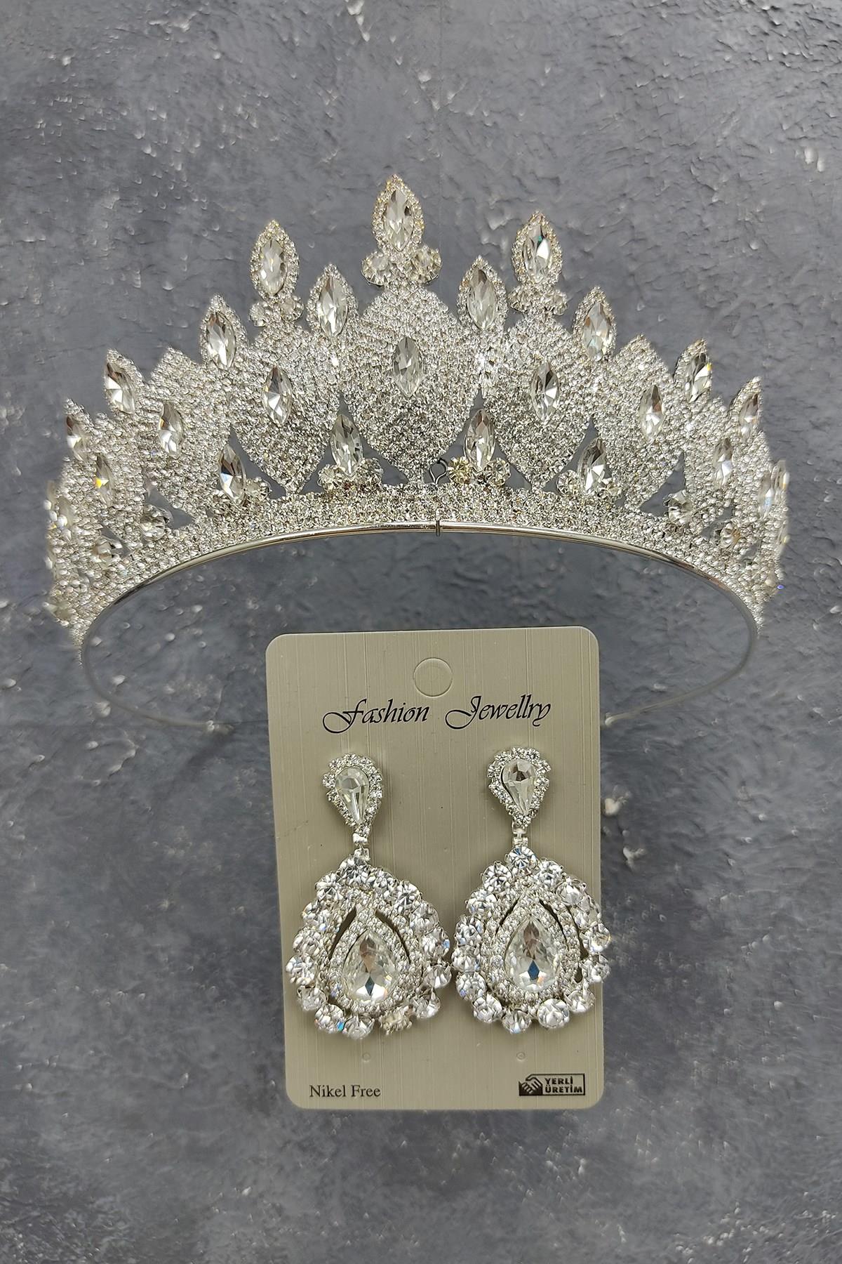 Wholesale Dilruba Model Bridal Crown and Shuttle Stone Earrings