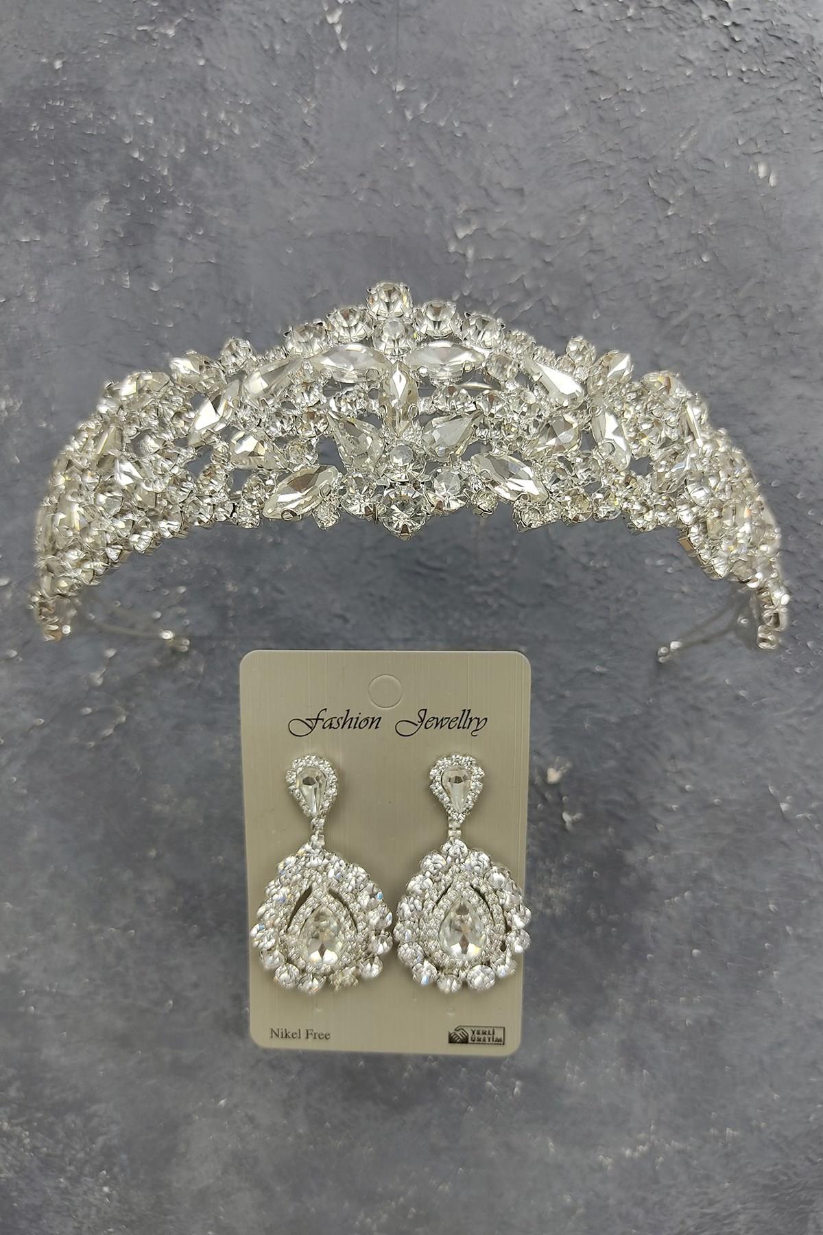Wholesale Ela Model Bridal Crown and Shuttle Stone Earrings