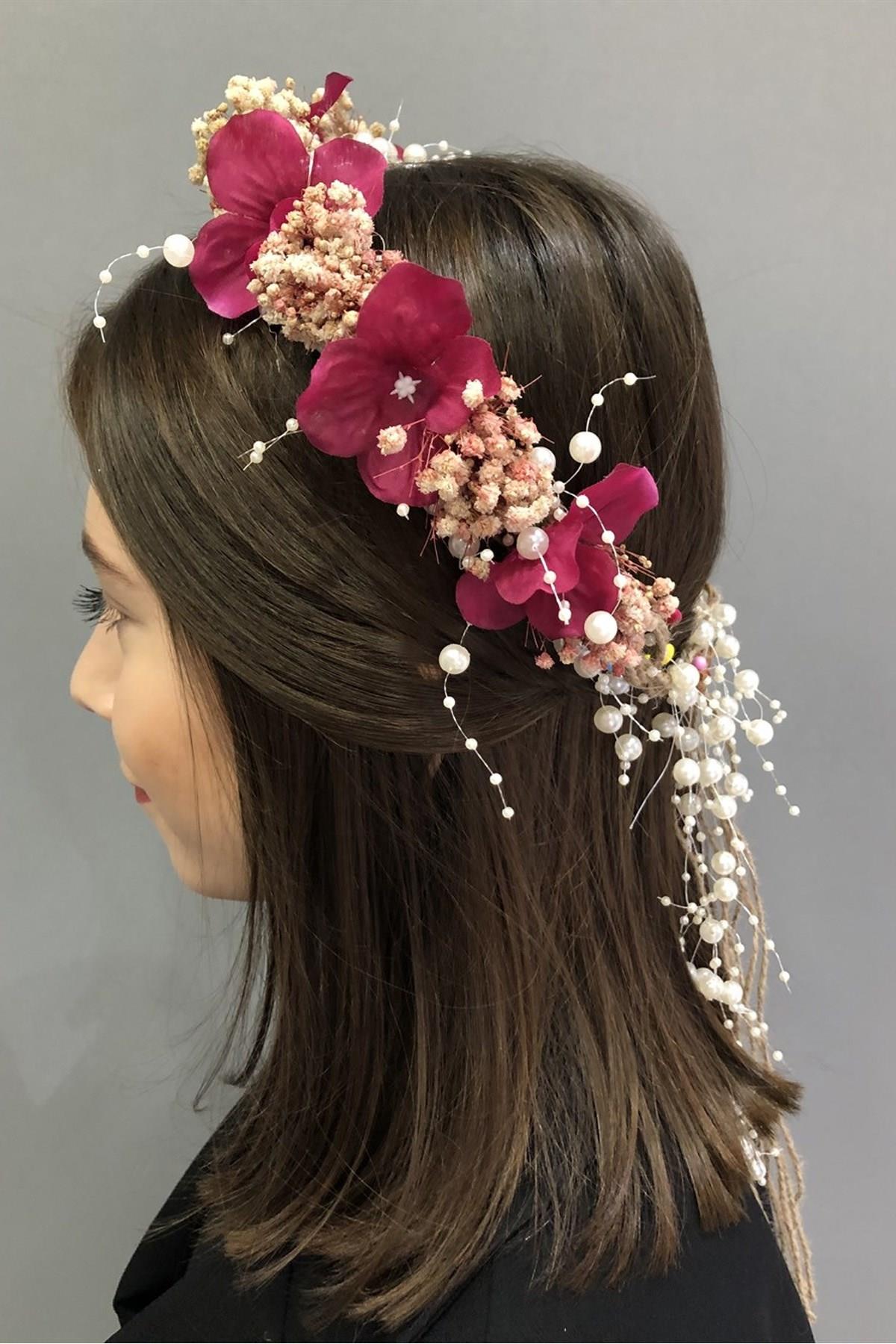 Wholesale Fuchsia Chipso and Hydrangea Pearl Dried Flower Crown