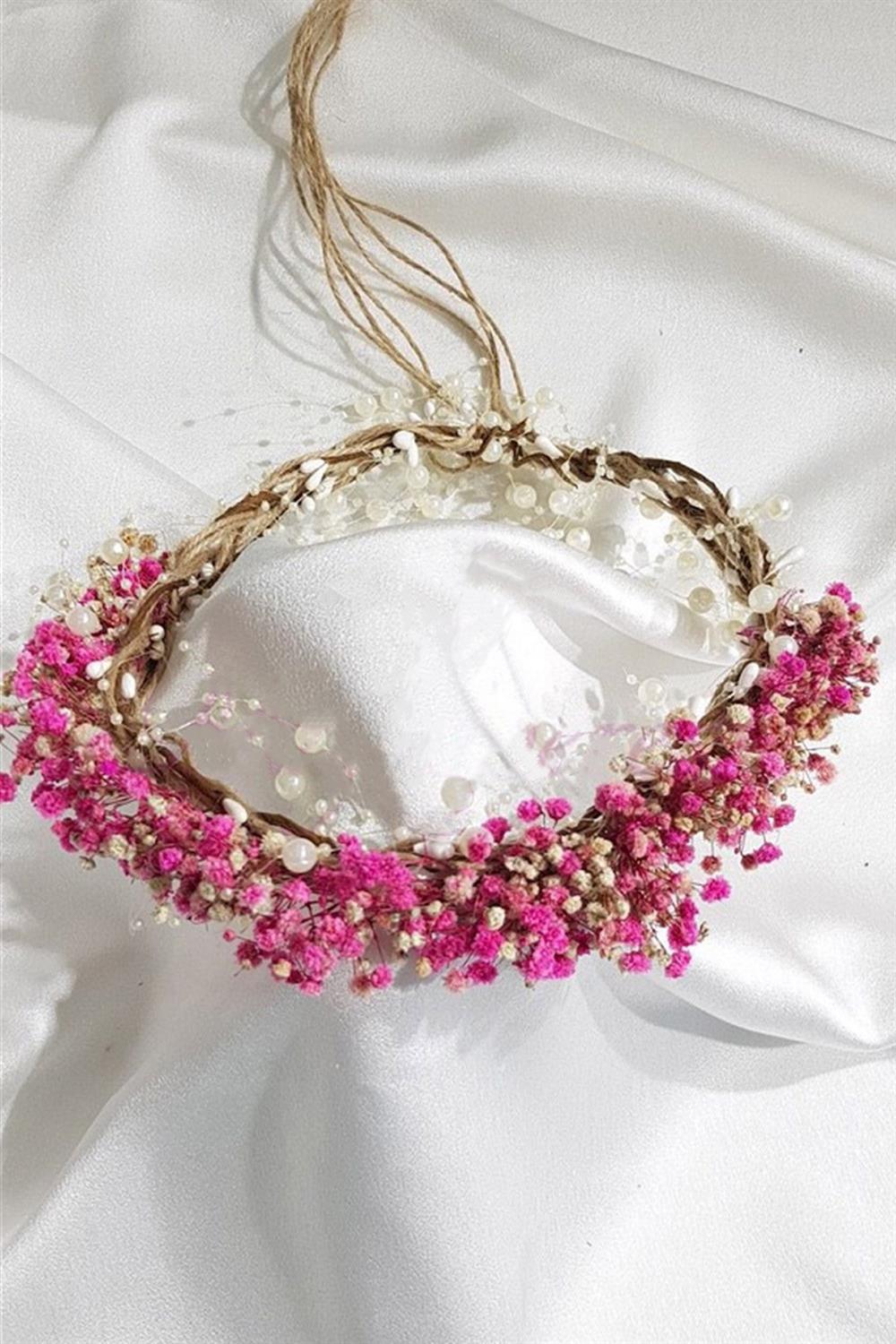 Wholesale Fuchsia Dried Flower Crown with Pearls