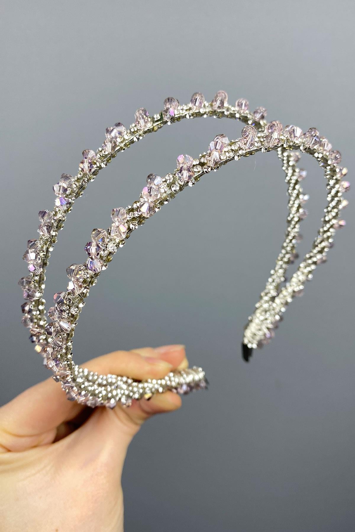 Wholesale Dusty Rose Design Beaded Handmade Dahlia Double Row Bridal Crown