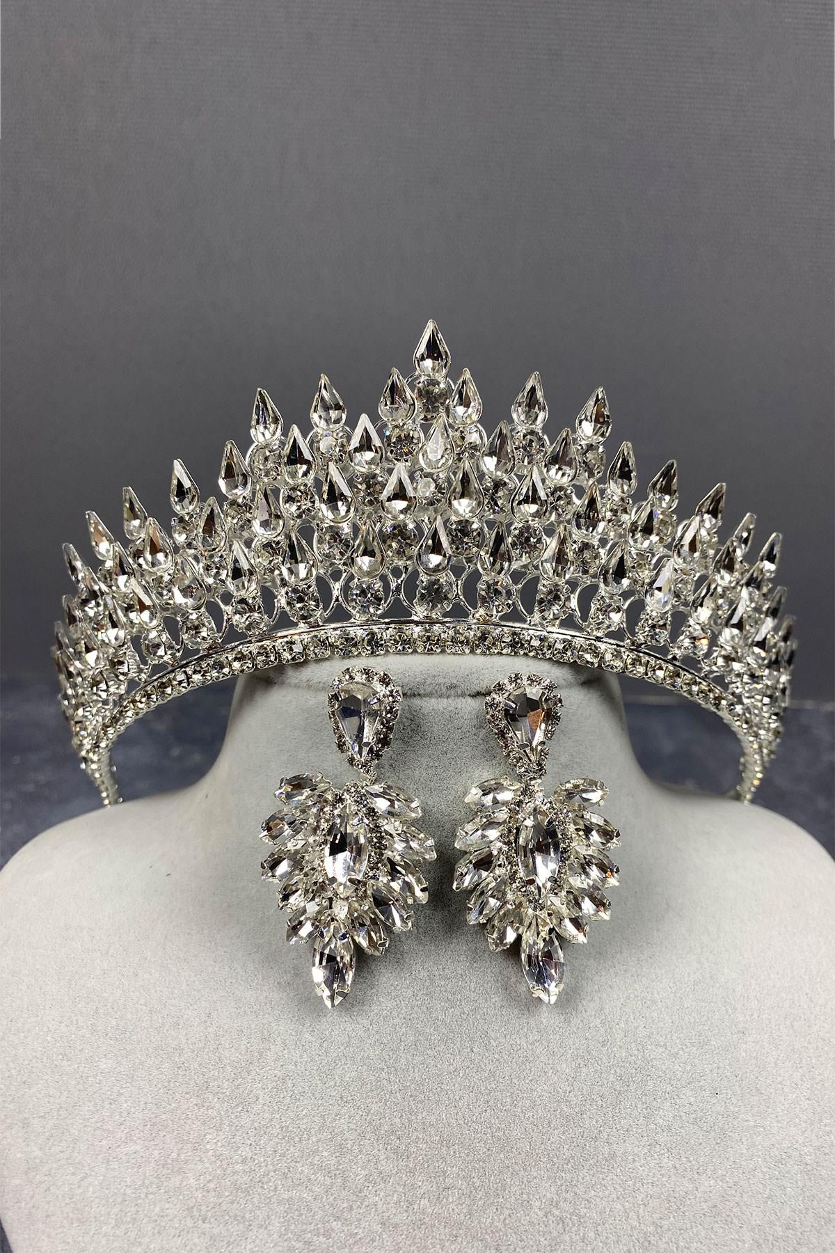 Wholesale Silver Drop 3D Bridal Crown and Shuttle Earring Set