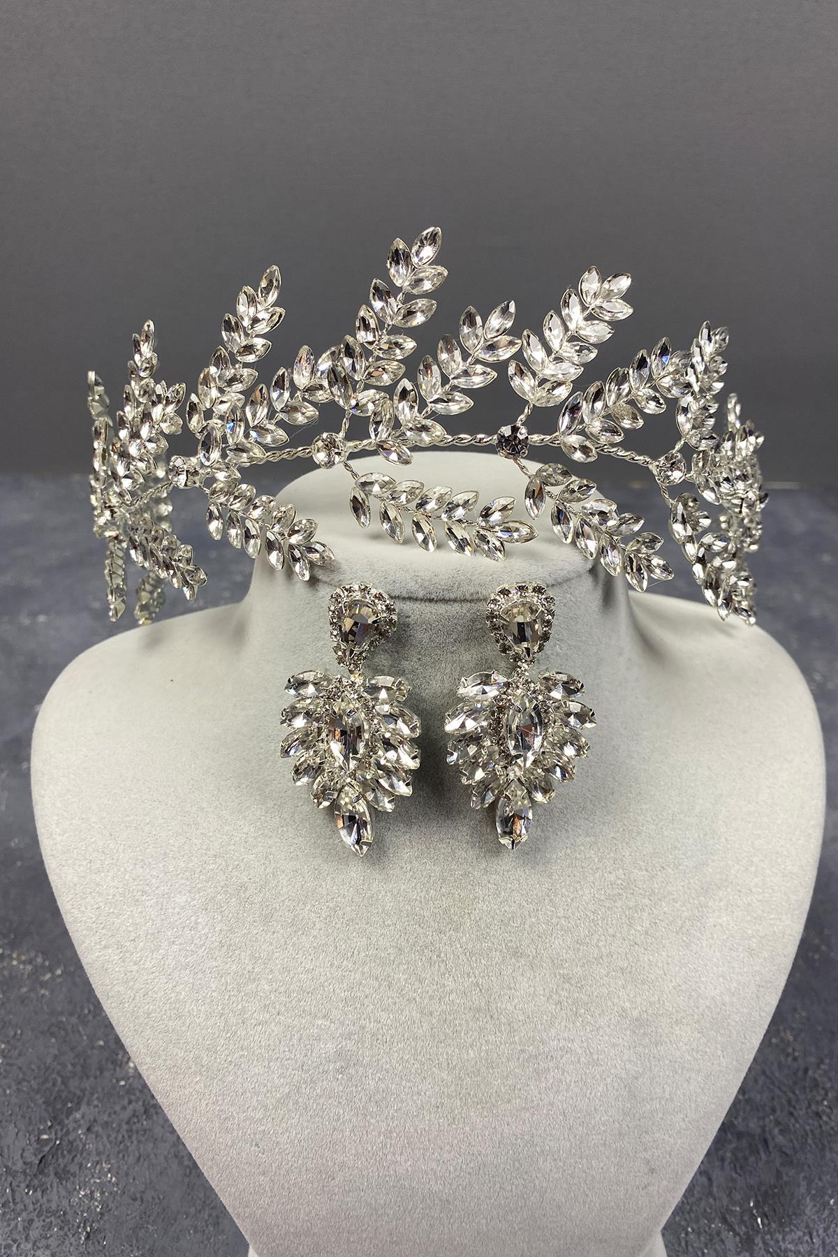 Wholesale Silver Dilana Leaf Branch Bridal Hair Accessory and Shuttle Earrings