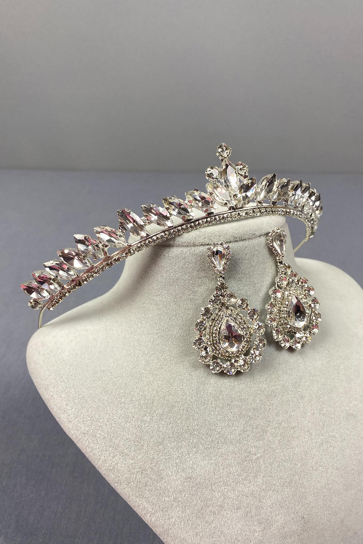 Wholesale Silver Ece Bridal Crown and Drop Shuttle Earring Set