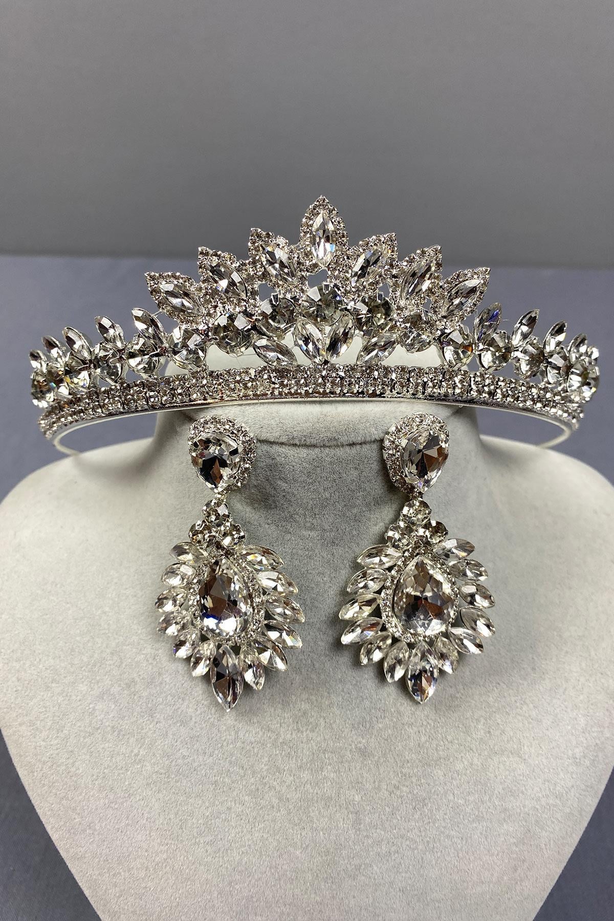 Wholesale Silver Leyn Bridal Crown and Drop Shuttle Earring Set