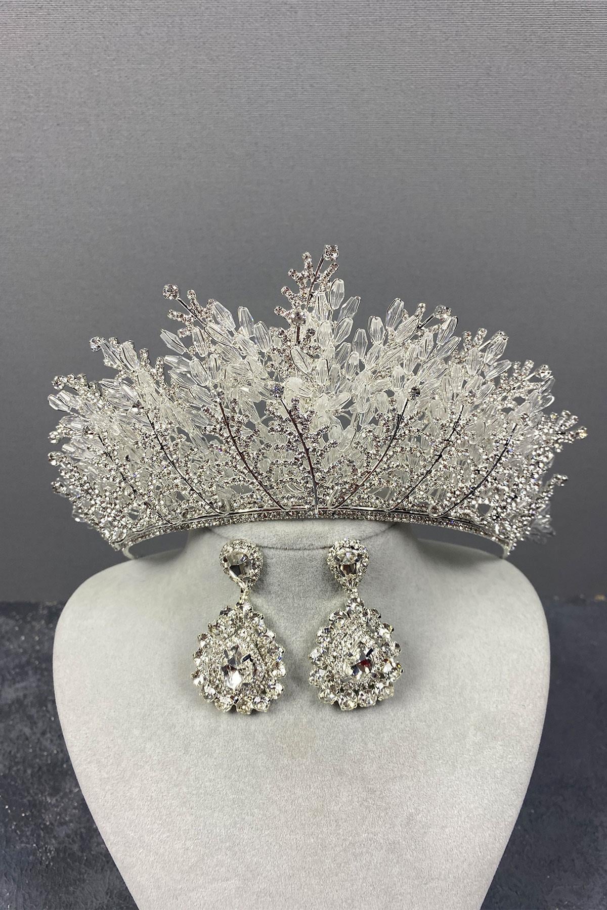 Wholesale Silver Nairobi Beaded Bridal Crown and Earring Set