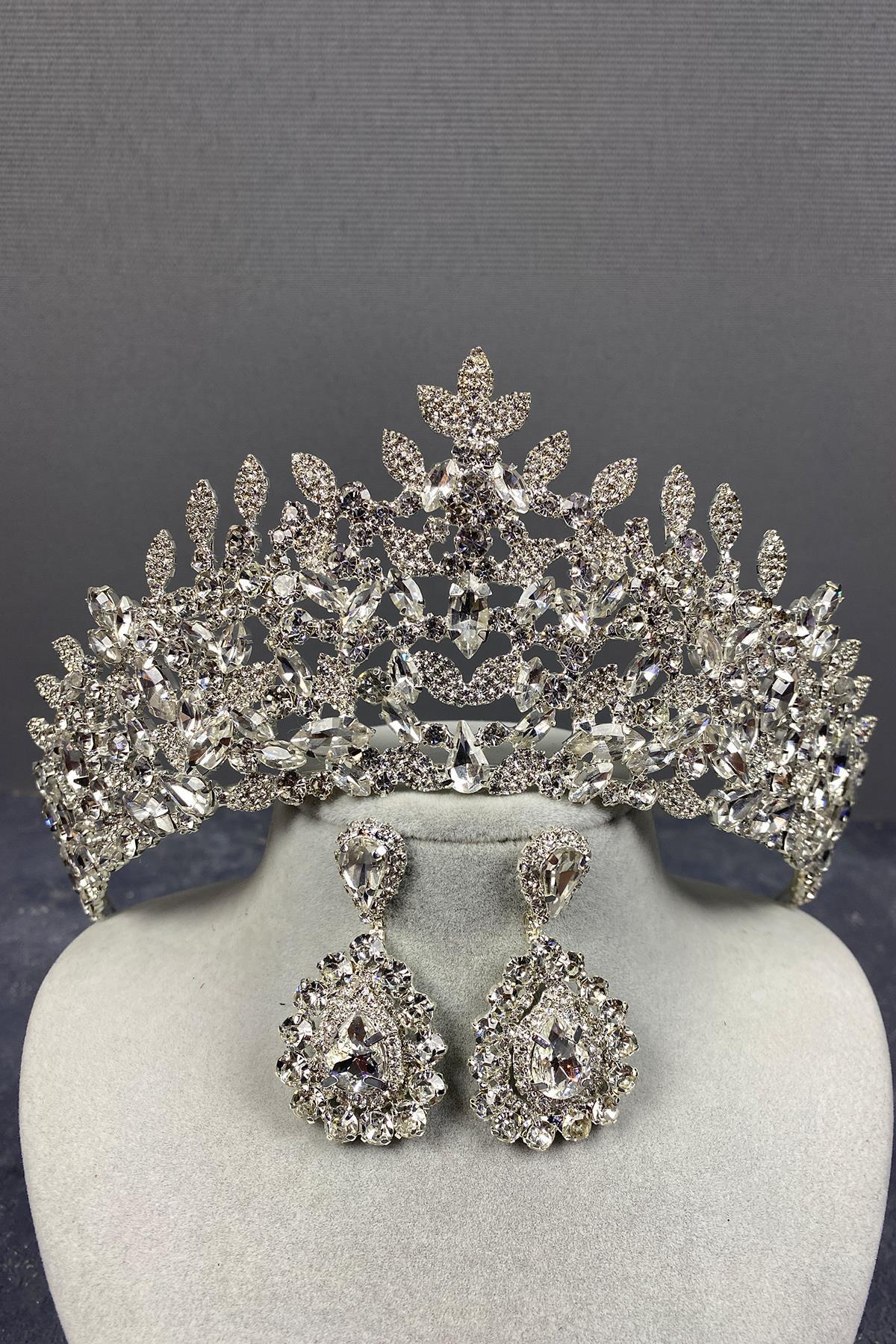 Wholesale Silver Oscar Bridal Crown and Evening Dress Earring Set