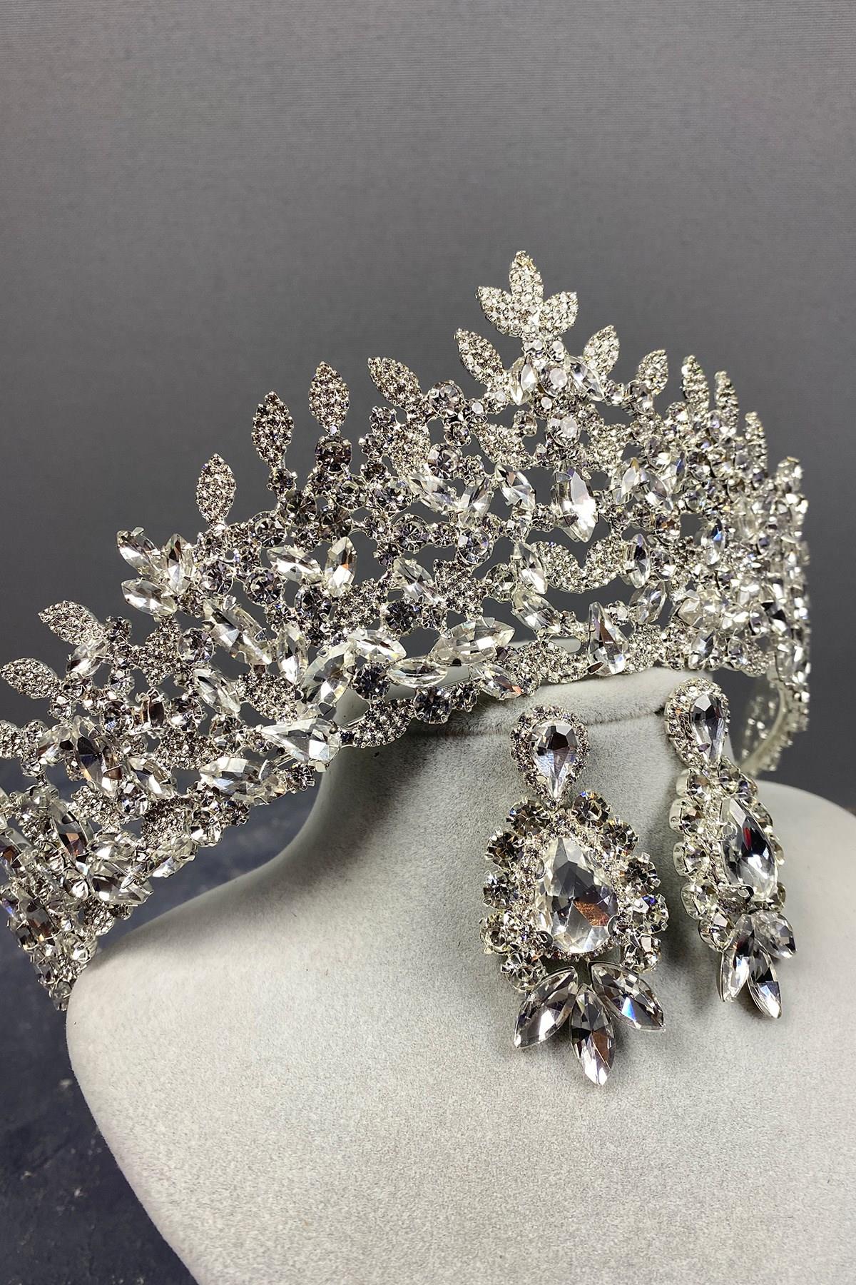 Wholesale Silver Oscar Bridal Crown and Drop Earring Set