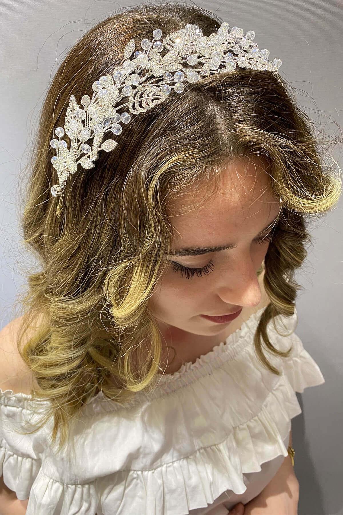 Wholesale Silver Color Leaf Branched Crystal Bridal Crown