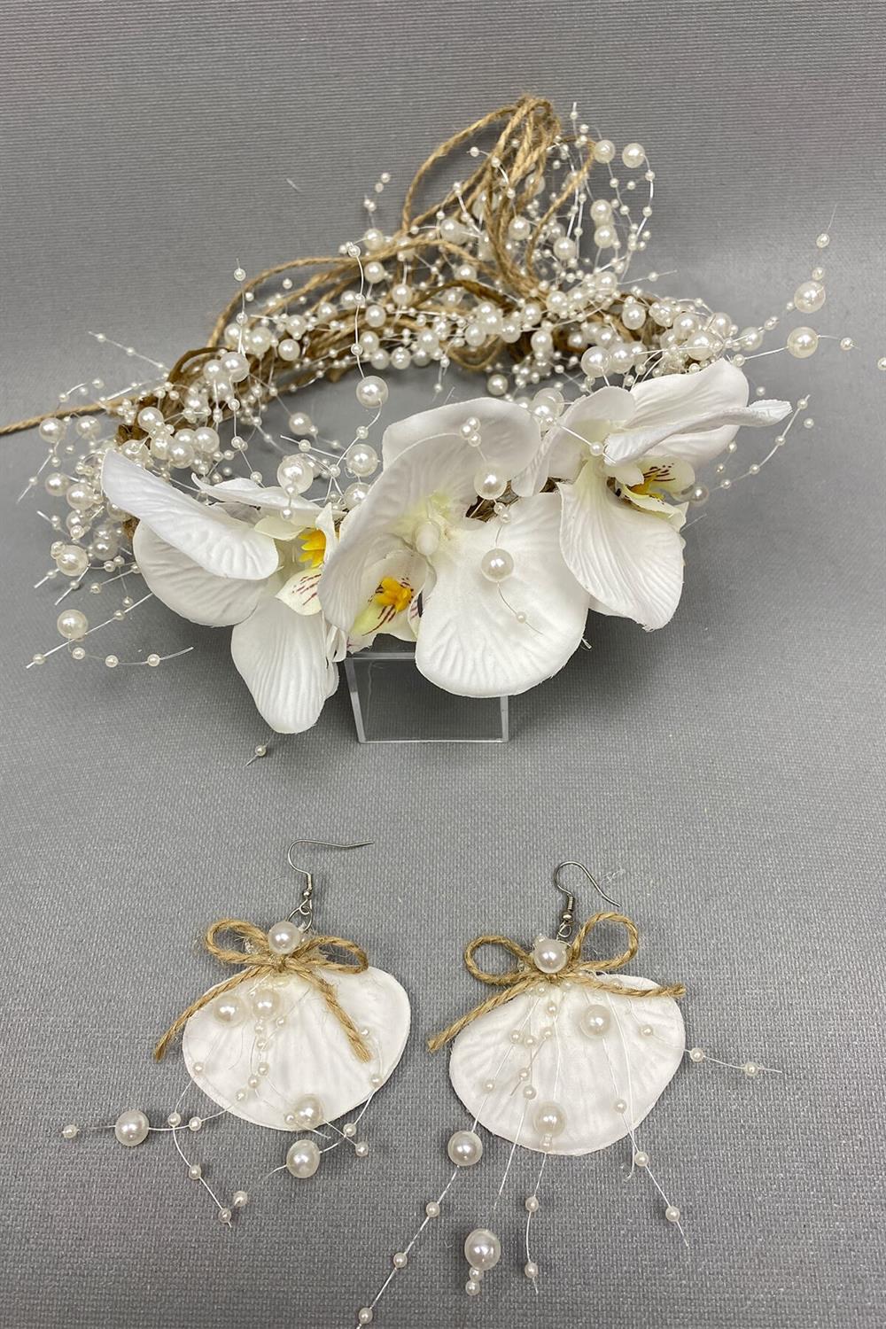 Wholesale Wicker Pearl and Orchid Crown Earring Serti