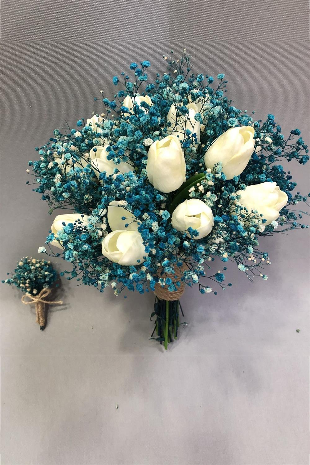 Wholesale Bridal Bouquet with Wet Tulips and Blue Chips