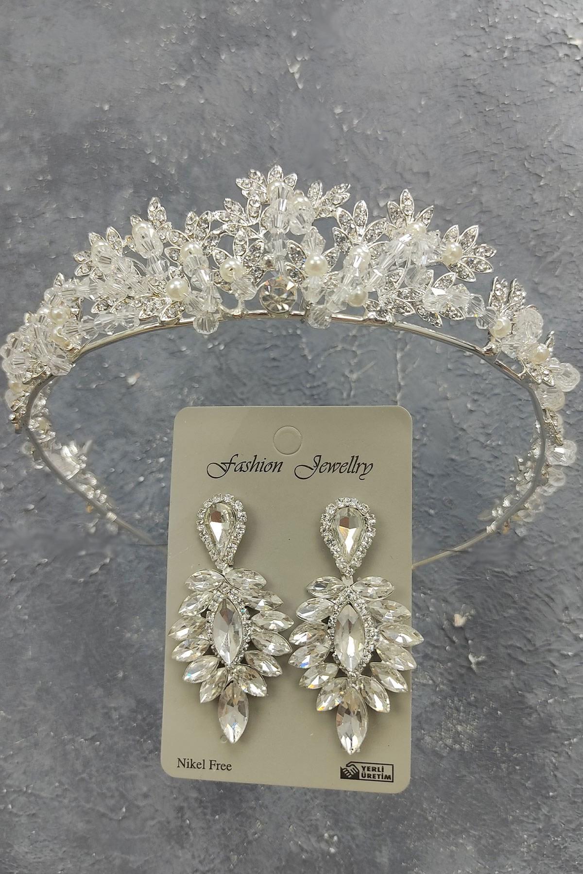 Wholesale Kastra Model Bridal Crown and Drop Stone Earrings