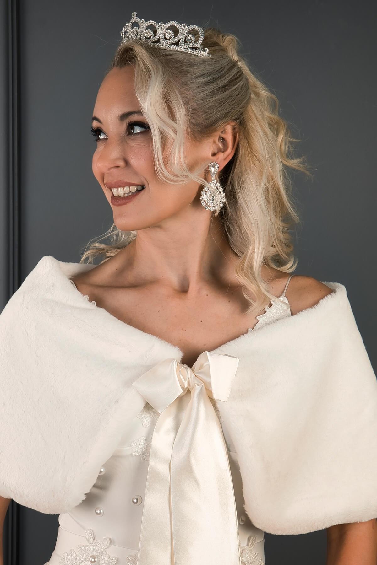 Wholesale Off-White Satin Bow Fur Scarf Bridal Bolero