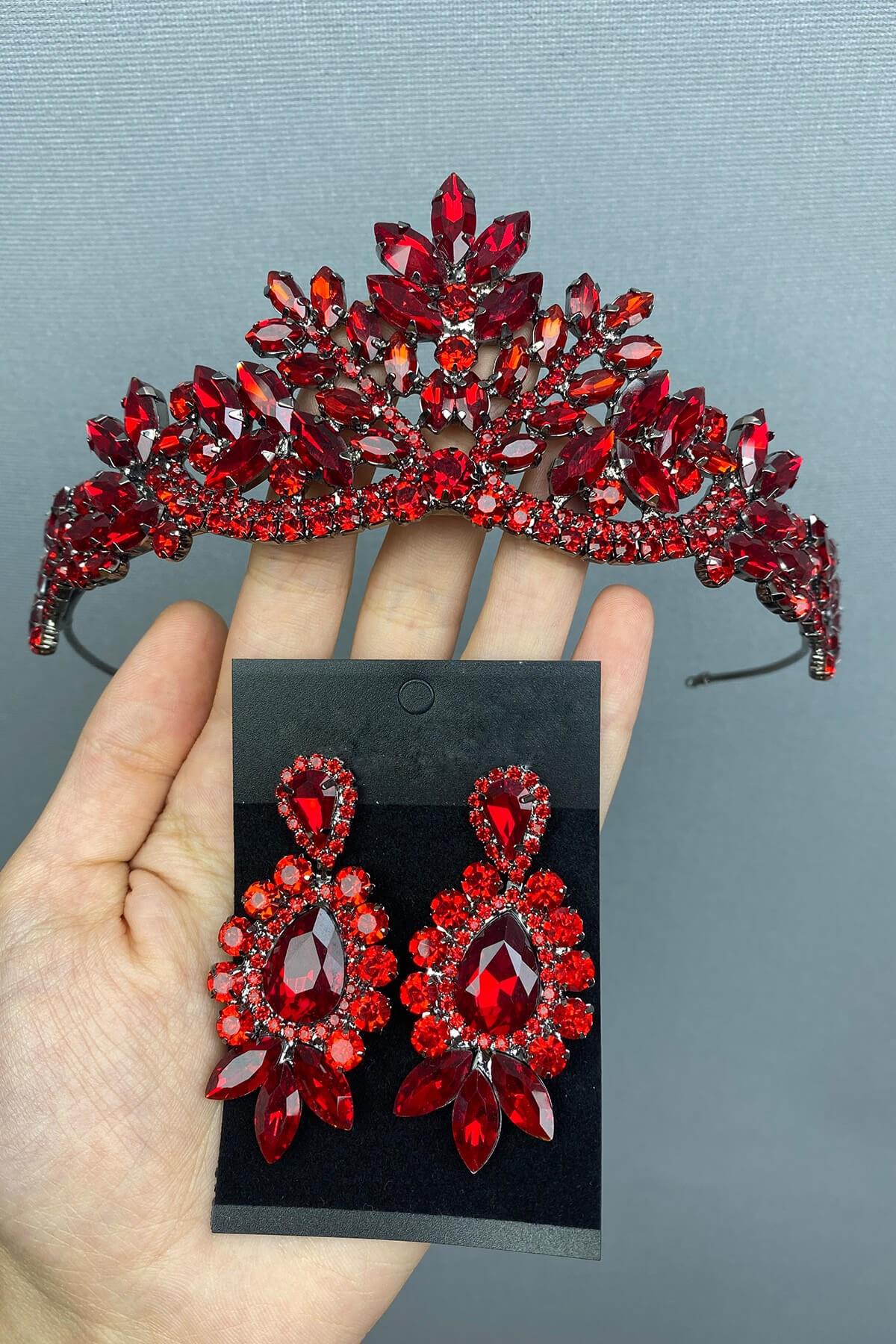 Wholesale Red Berlin Bridal Henna Crown and Earrings