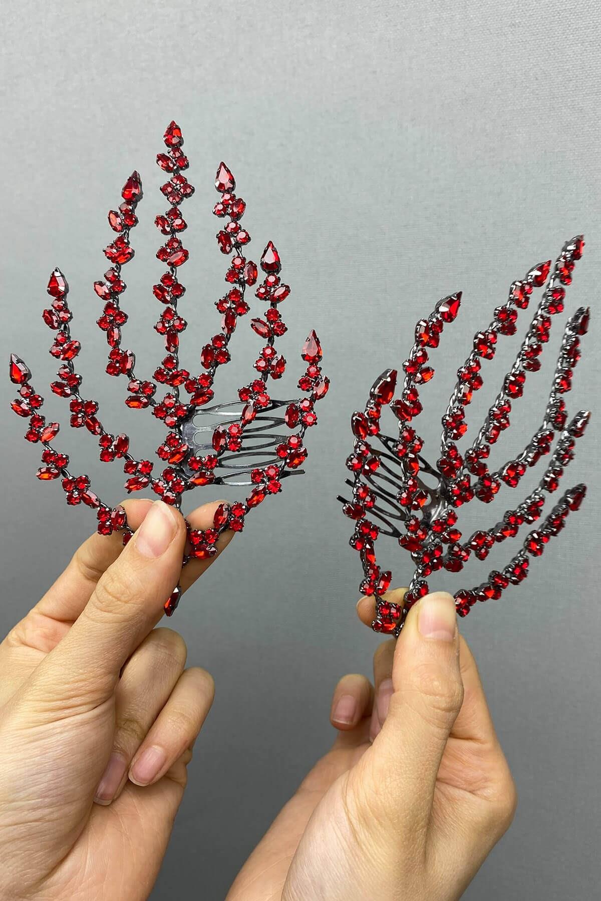 Wholesale Red Double Sided Leaf Patterned Hair Accessory Henna Crown