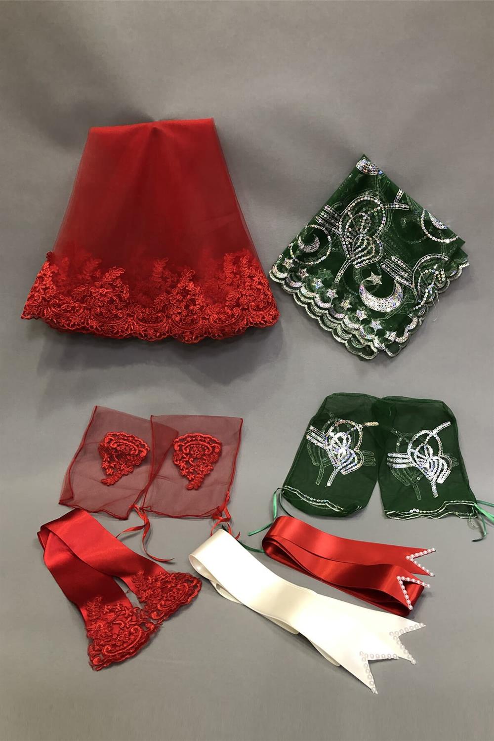 Wholesale Red Bridal Veil, Groom's Veil and Jewelry Ribbon Set