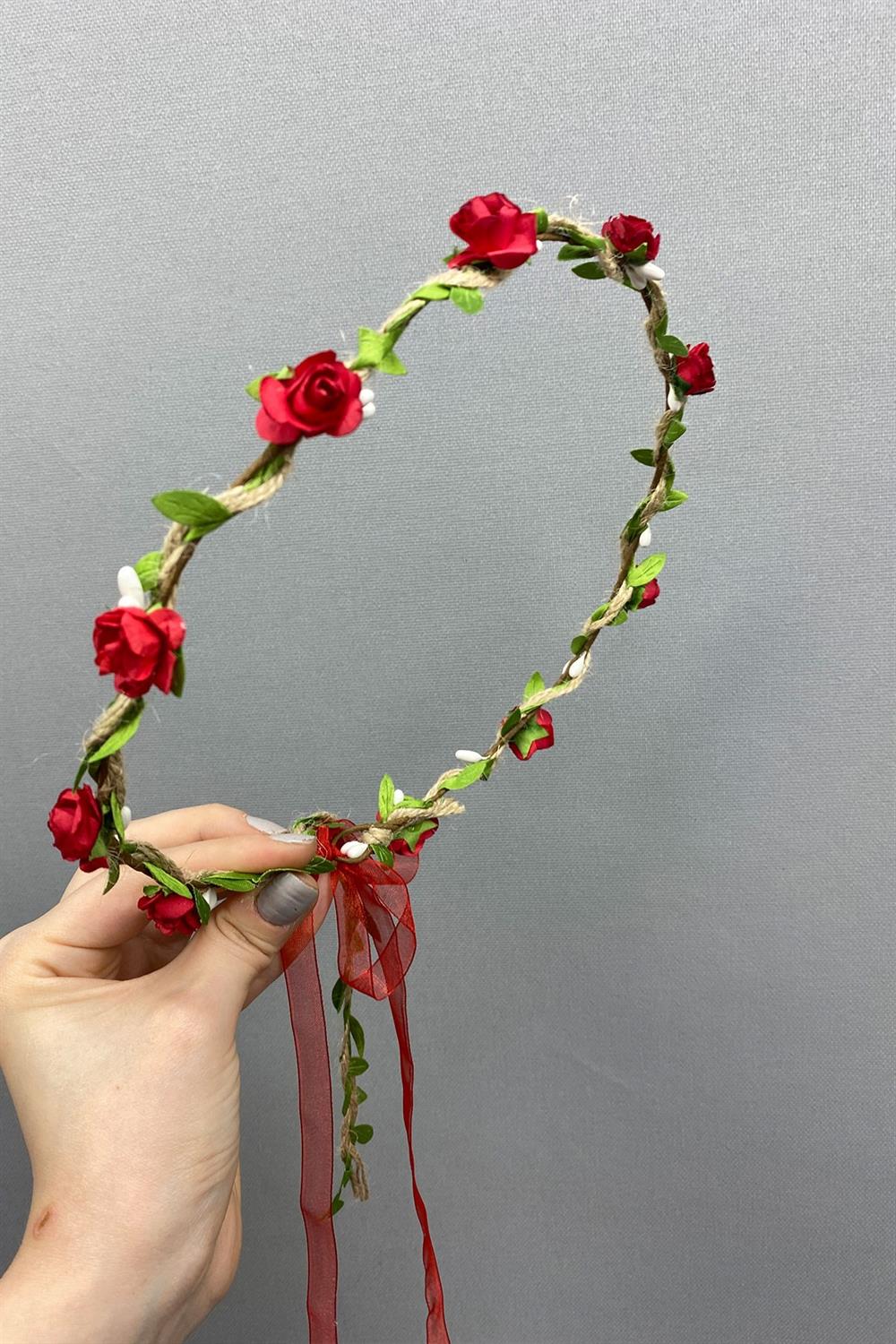 Wholesale Red Paper Rose and Leaf Bridesmaid Crown and Gift Children's Crown