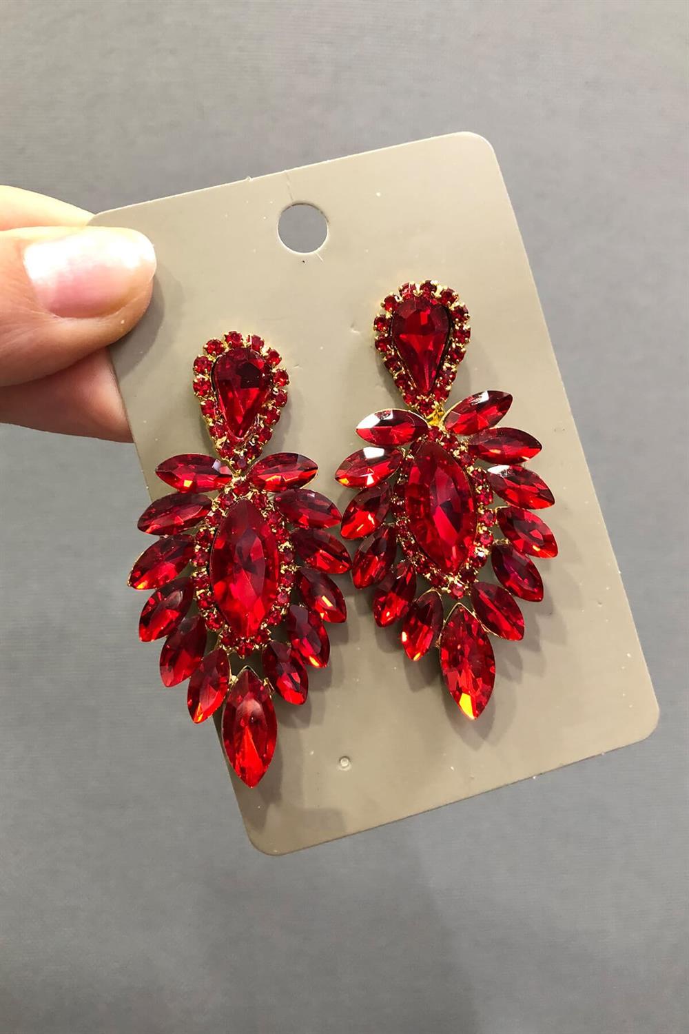 Wholesale Yellow Oval Earrings with Red Crystal Stones