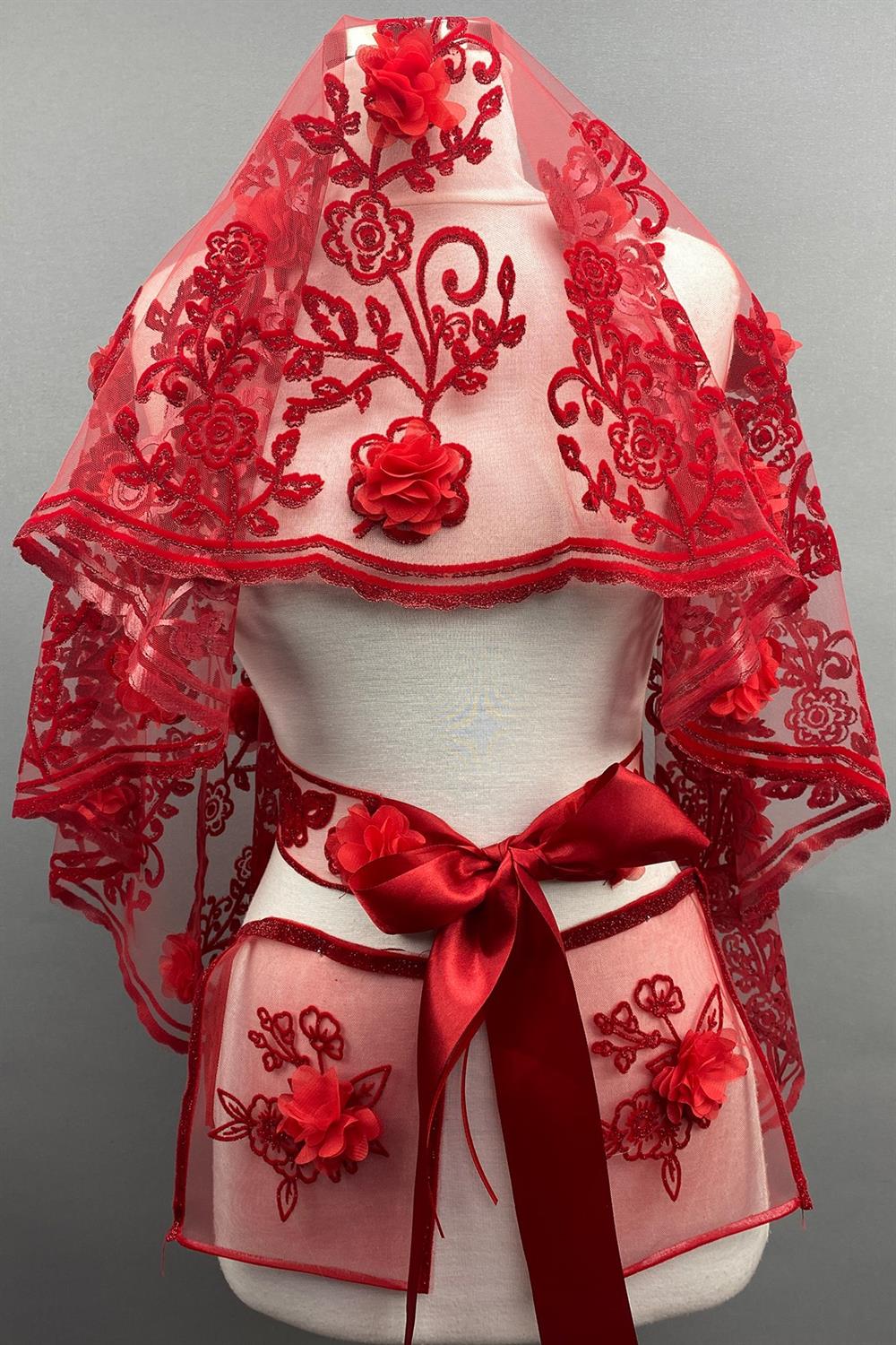 Wholesale Red Vendi Laser Floral Glitter Henna Veil Face Covering