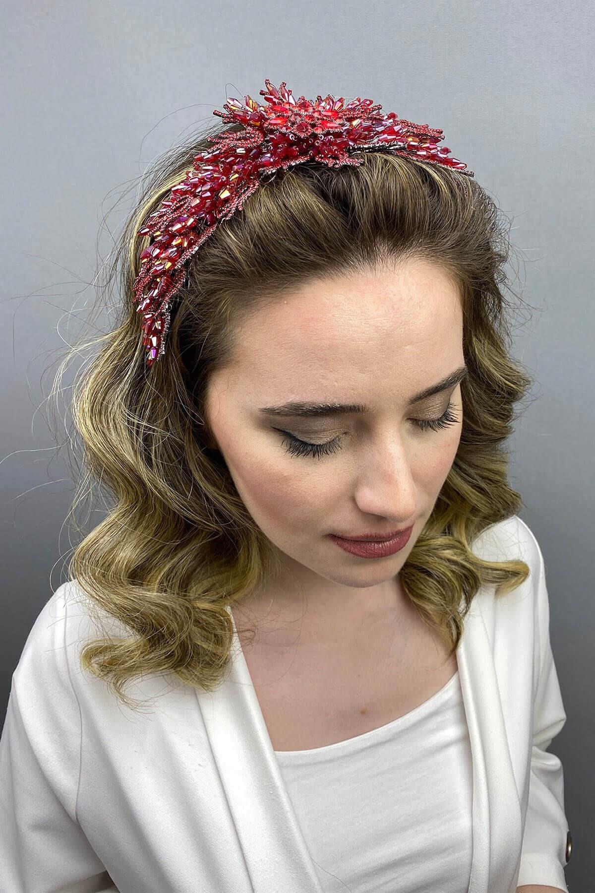 Wholesale Dark Red Alya Model Bridal Henna Crown