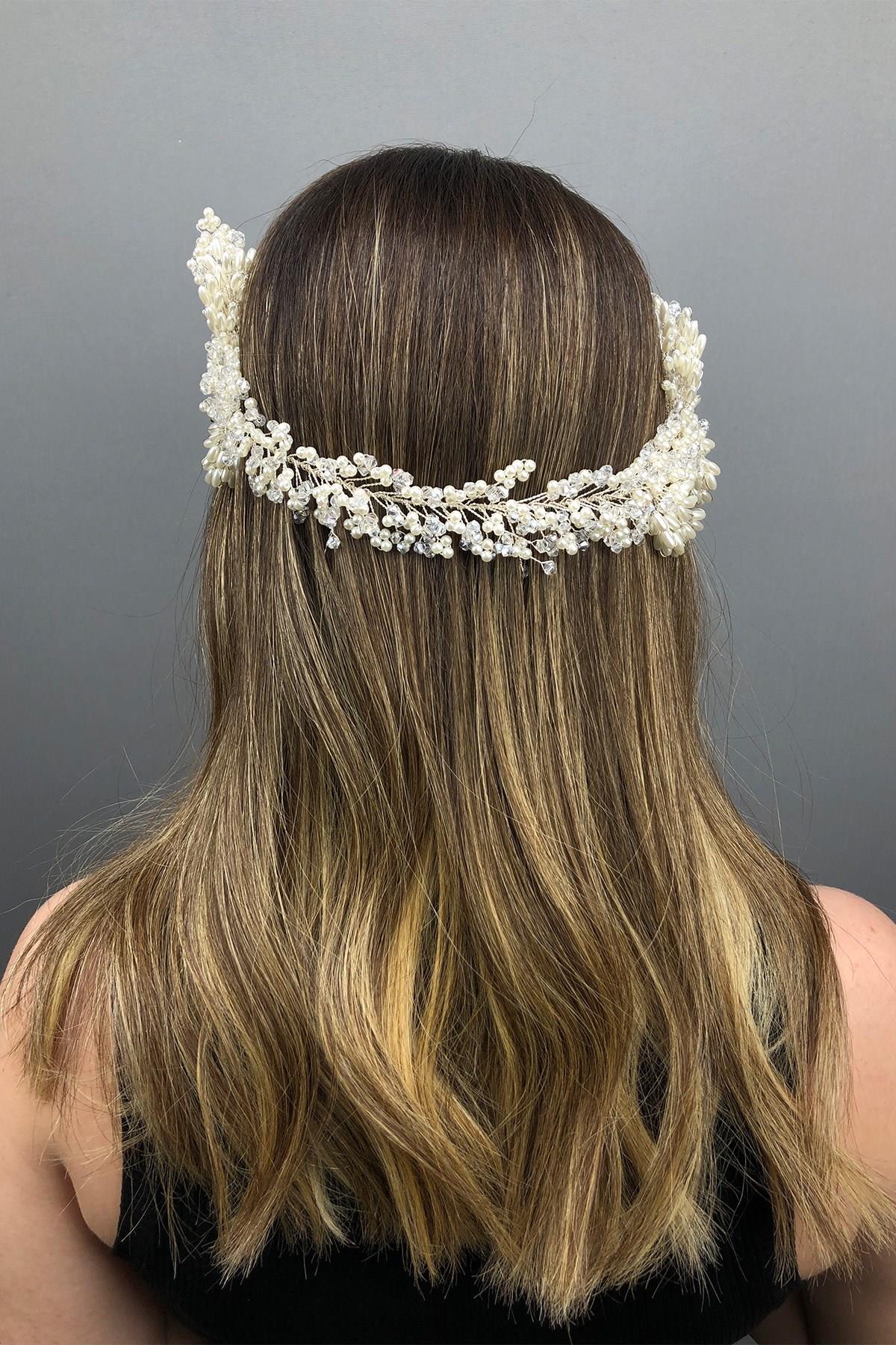 Wholesale Cream Helen Bridal Henna Crown with Crystal and Pearls