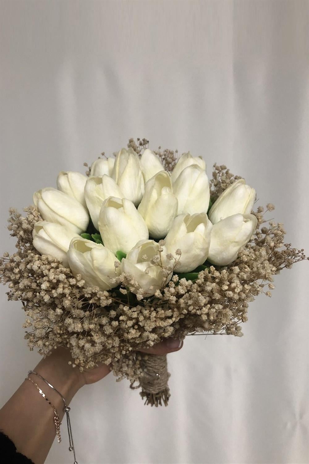 Wholesale Cream Wet Tulip Bridal Bouquet and Boutonniere