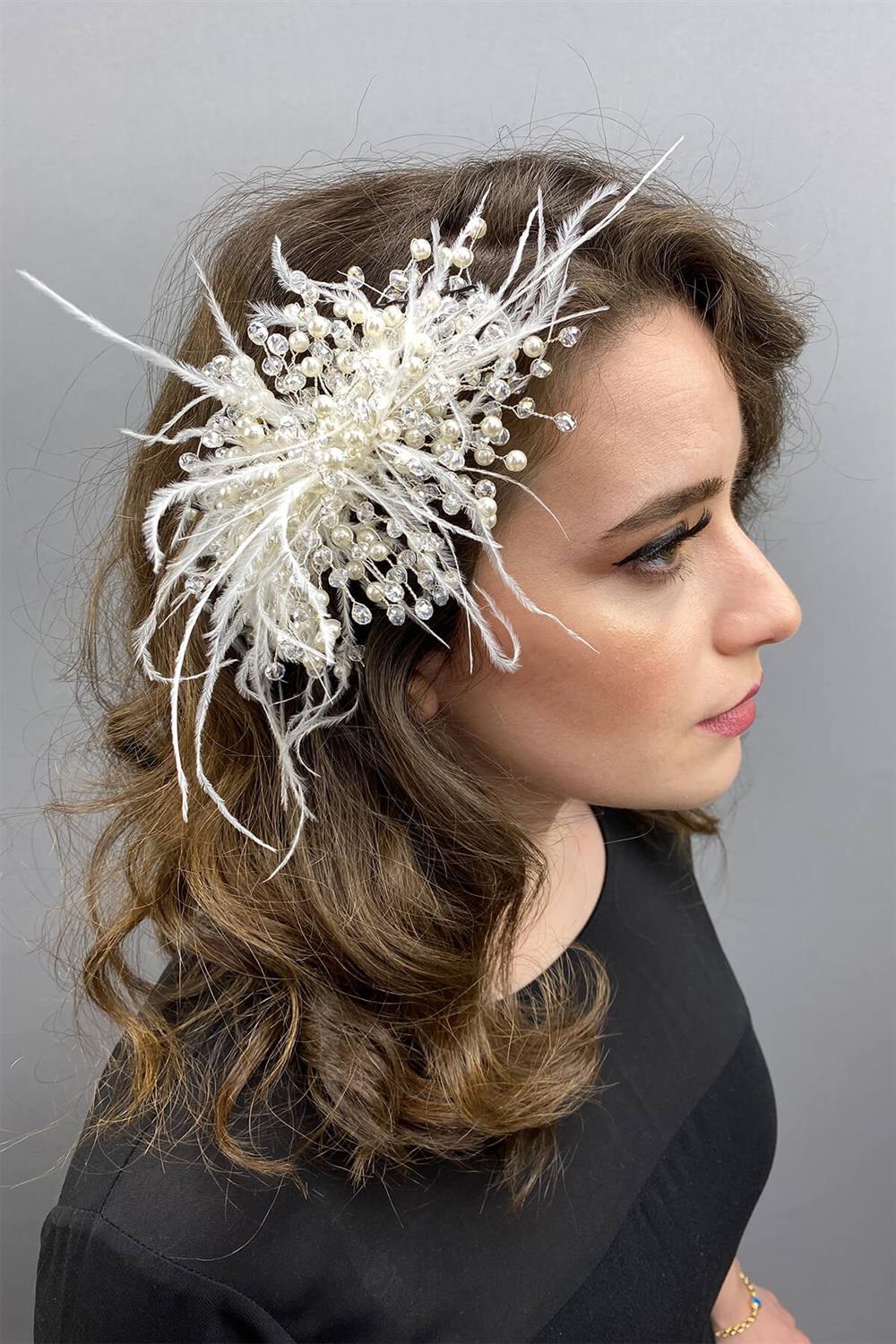 الجملة كريم كريستال مطرز والريش مقطع الشعر