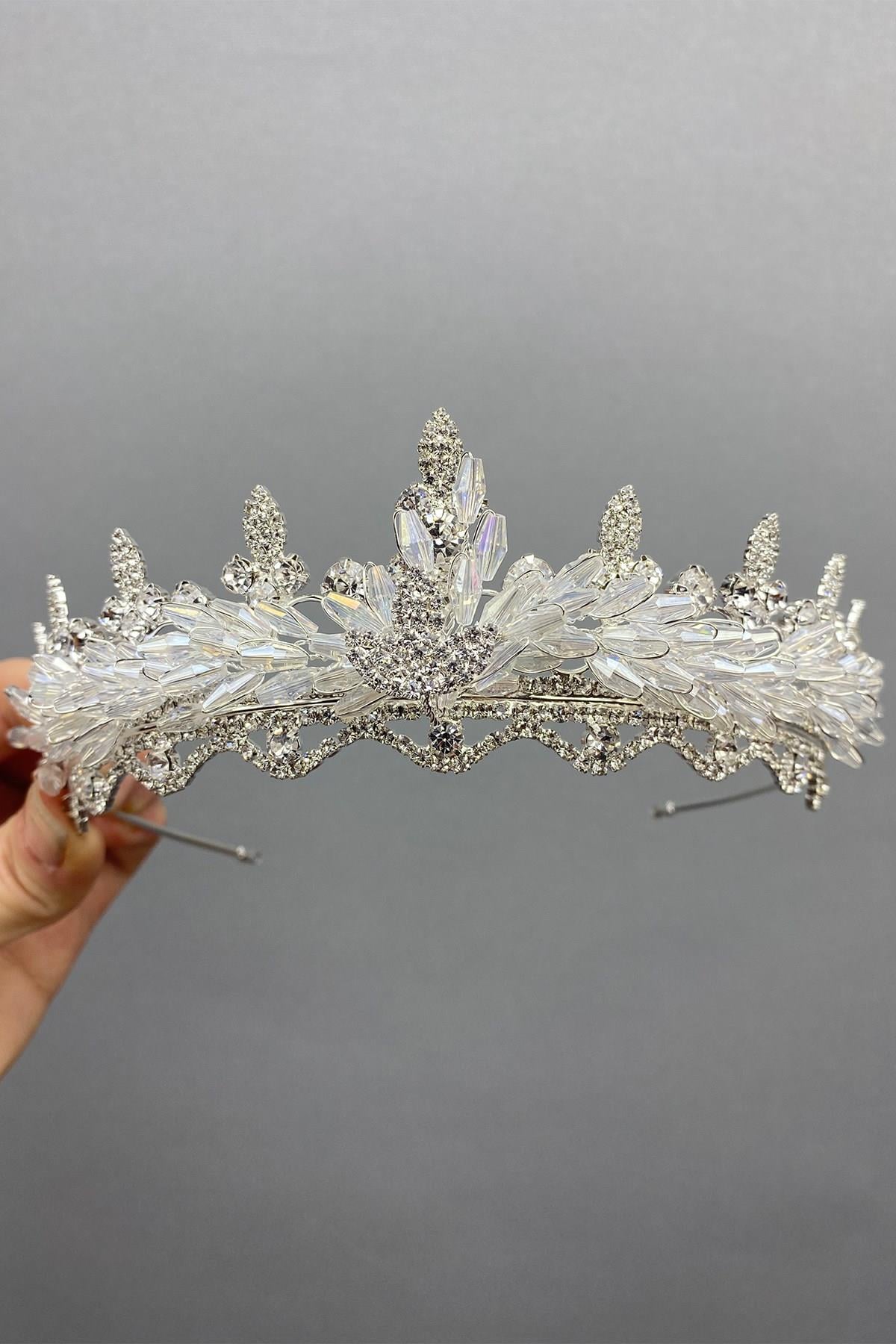 Wholesale Crystal Beaded Embroidered Almond Stone Bridal Crown