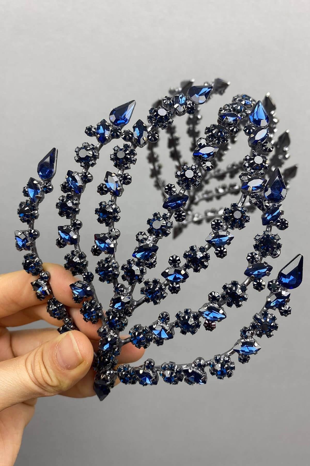 Wholesale Navy Blue Double Sided Helen Hair Accessory Bridal Crown