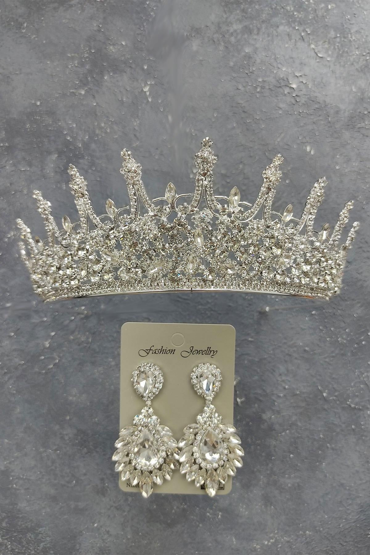 Wholesale Leonis Model Bridal Crown and Drop Shuttle Stone Earrings