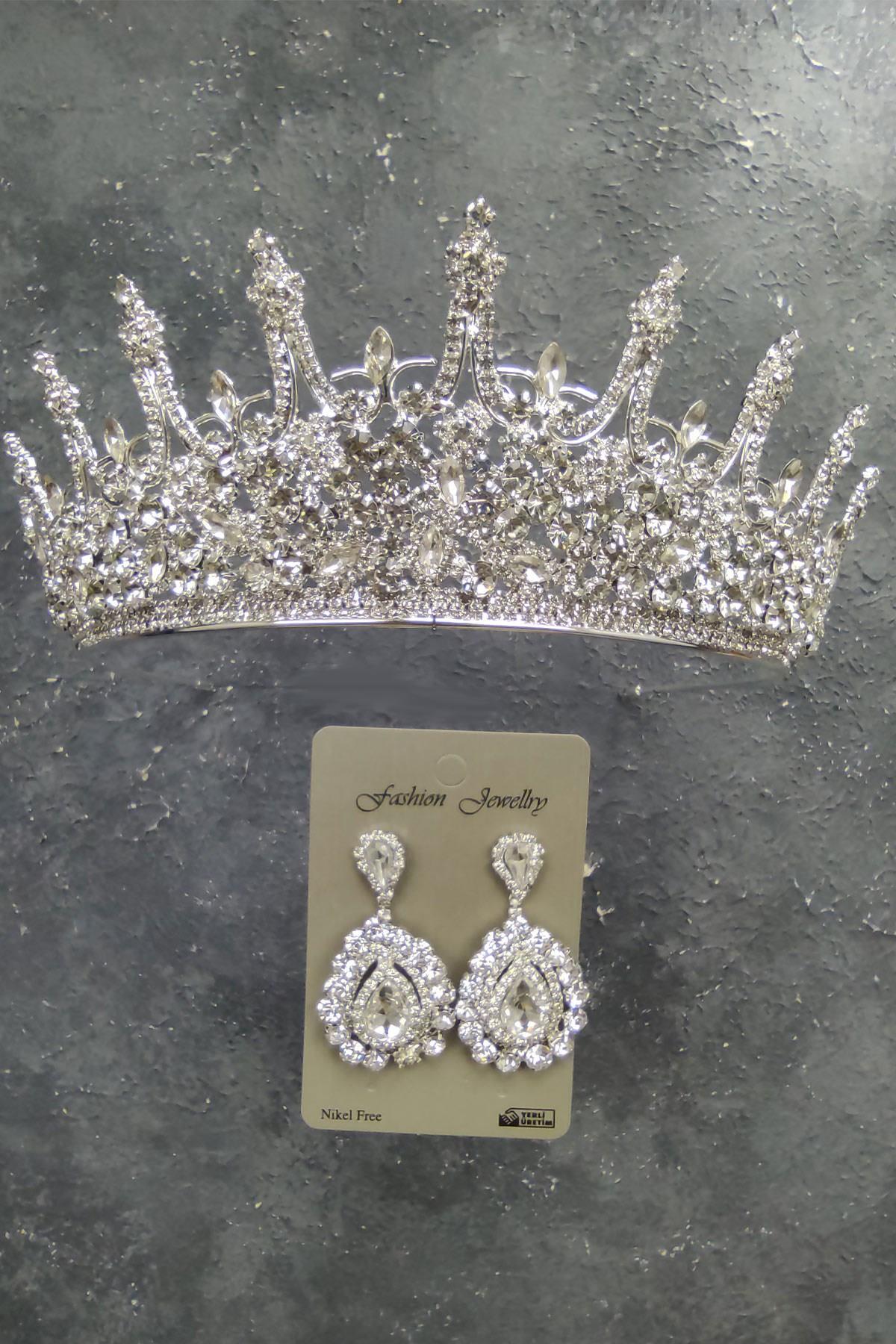 Wholesale Leonis Model Bridal Crown and Shuttle Stone Earrings