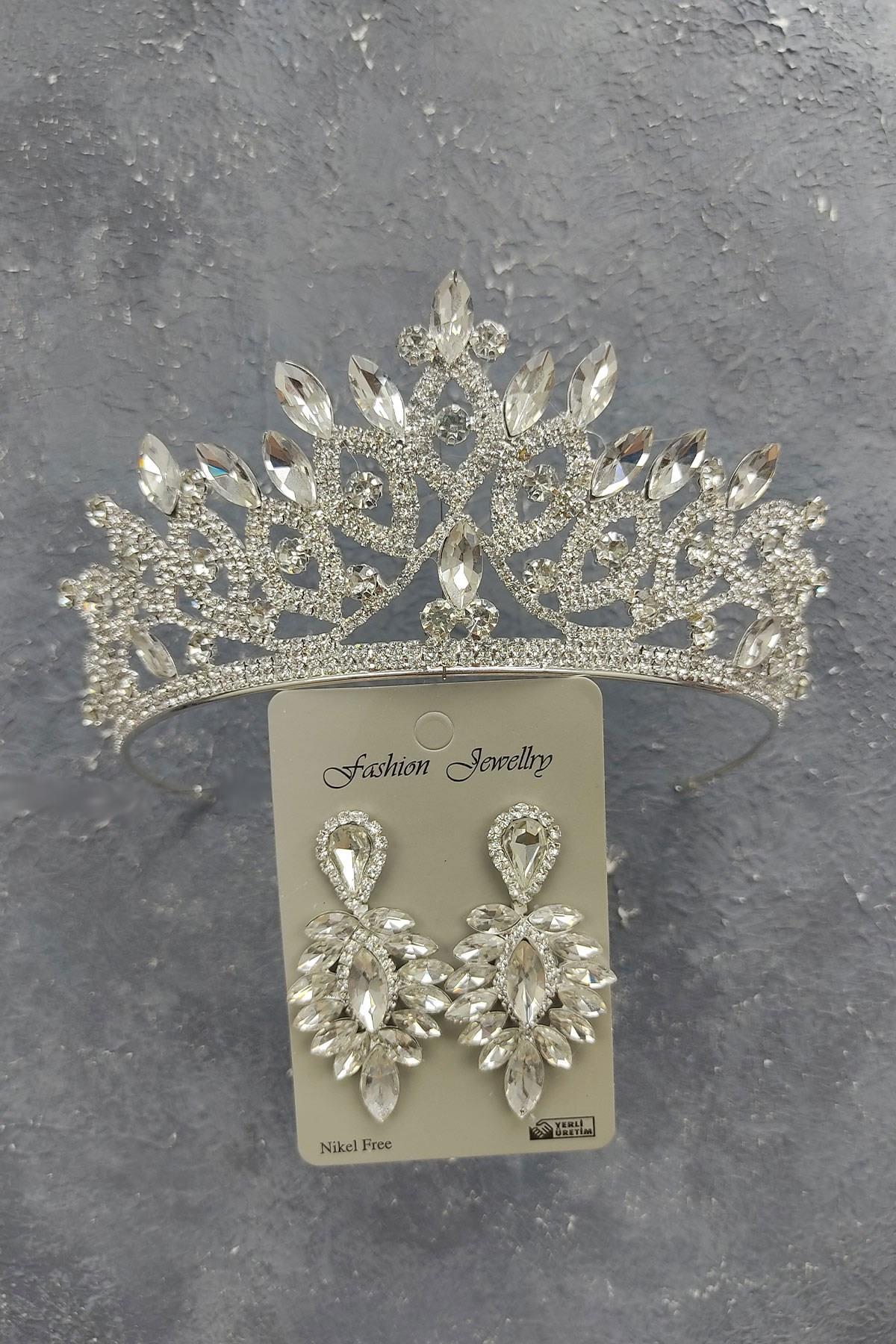 Wholesale Lilya Model Bridal Crown and Drop Stone Earrings