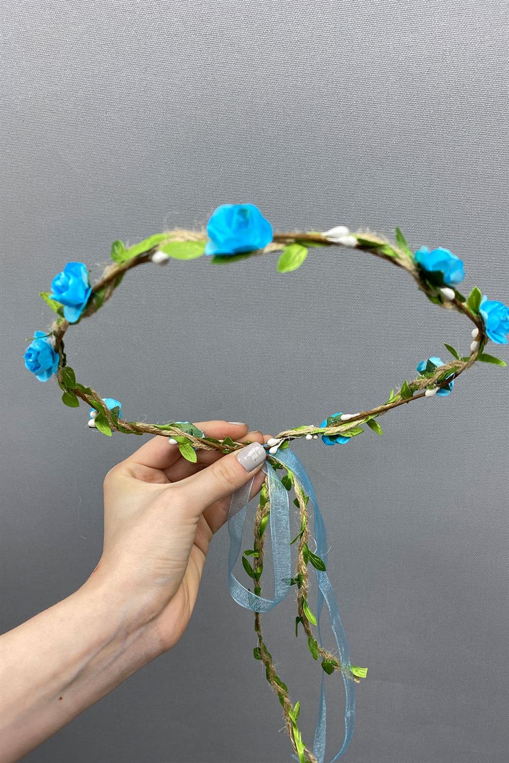 Wholesale Blue Paper Rose and Leaf Bridesmaid Crown and Gift Children's Crown