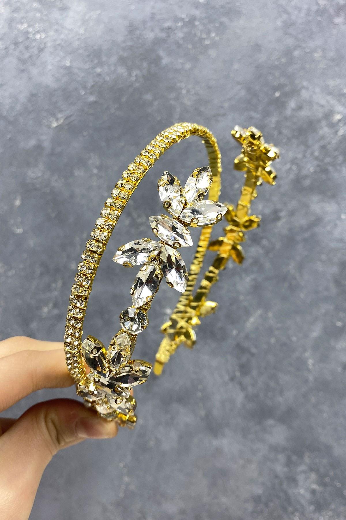 Wholesale Double Row Bridal Crown with Shuttle Stone Hair Accessory