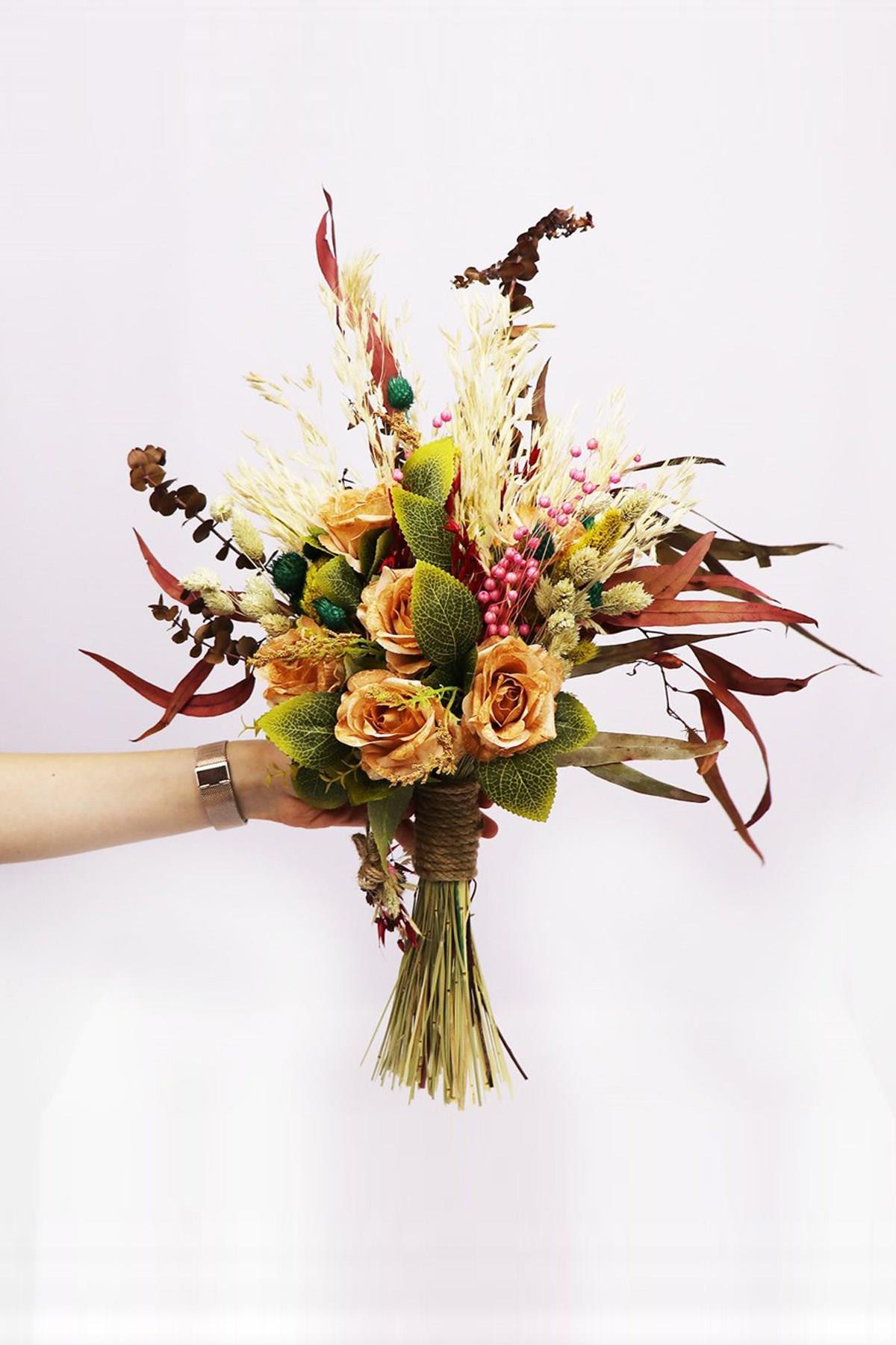 Wholesale Bridal Bouquet with Myrtle Branches and Orange Shocked Chips