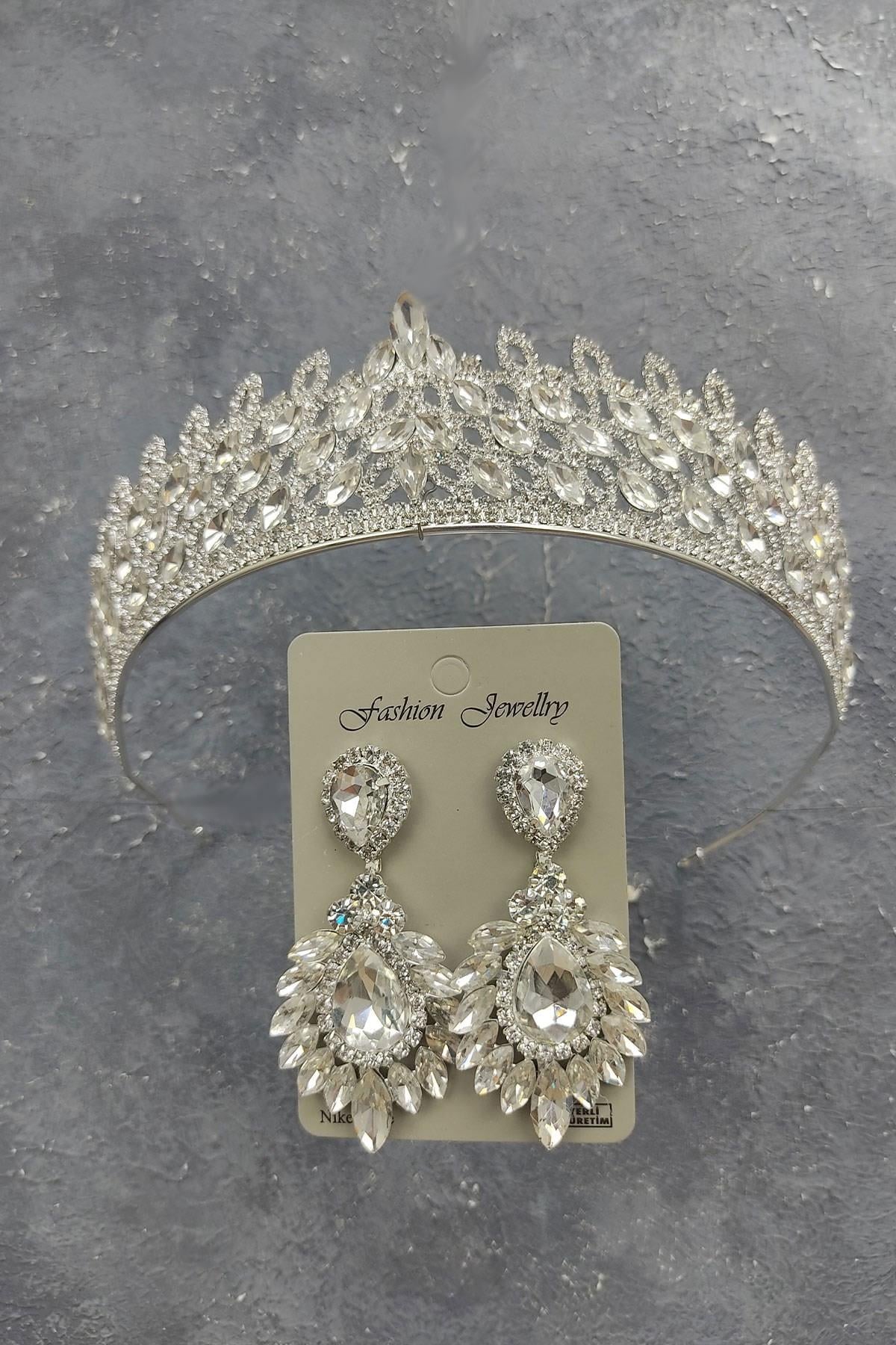 Wholesale Mia Model Bridal Crown and Drop Shuttle Stone Earrings