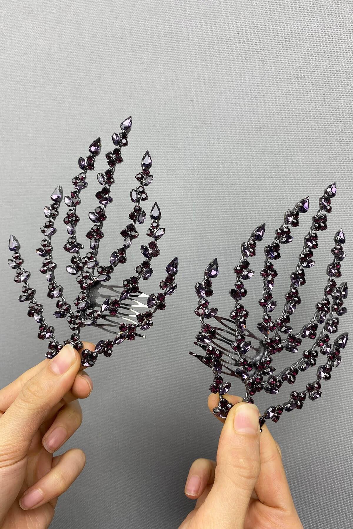 Wholesale Purple Double Sided Leaf Patterned Hair Accessory Henna Crown