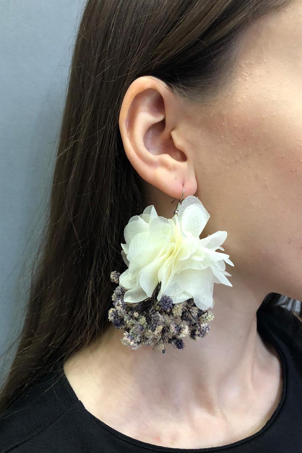 Wholesale Purple Cream Dried Flower Earrings